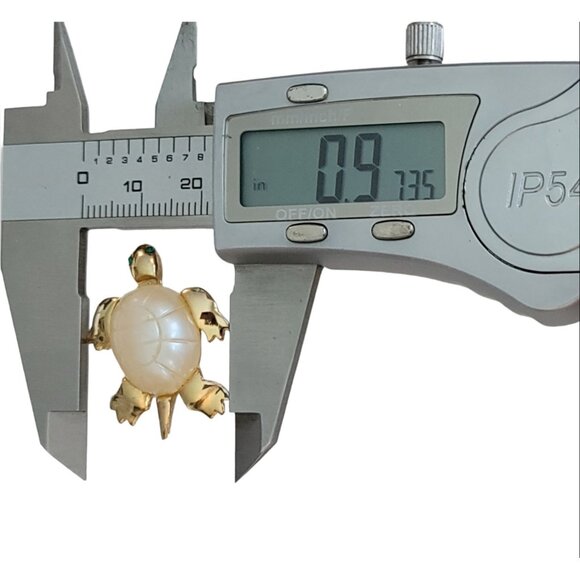 Trifari Crown Over T Gold Tone Plastic Pearl Shell Turtle Pin, Signed K27 - Picture 7 of 9